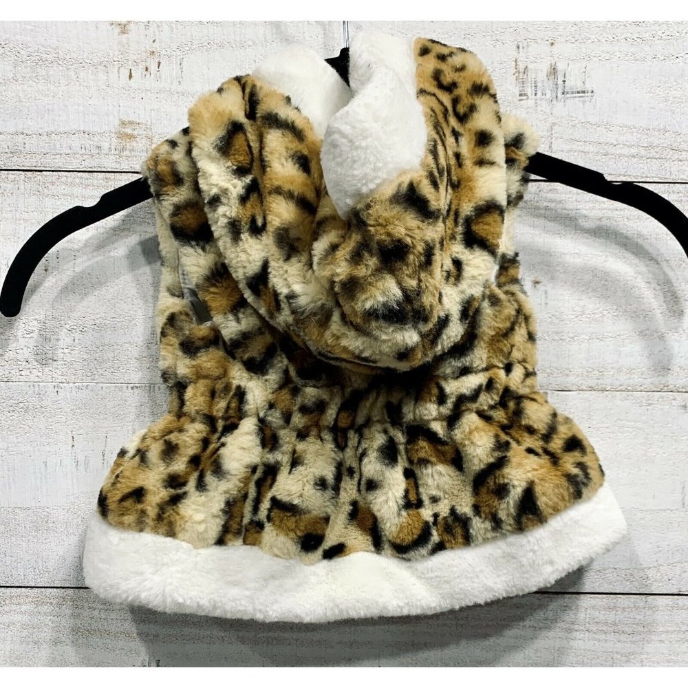Small Wonders Vest Cheetah Print Faux Fur Baby Girls 6 - 9 Months W/ Hood - Picture 3 of 4